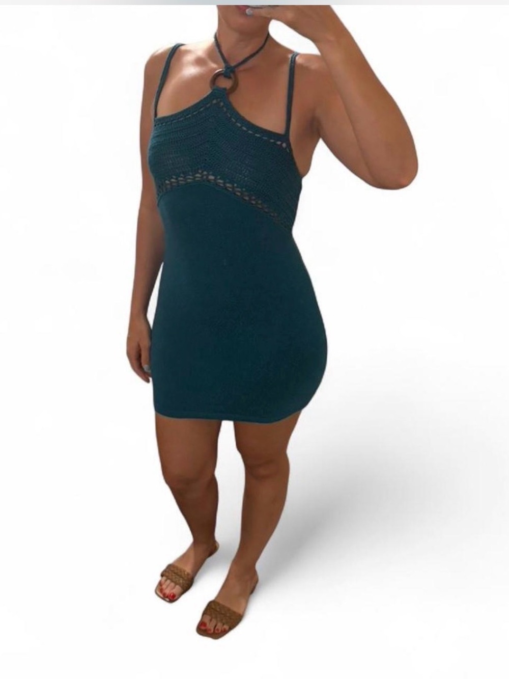 House of Harlow 1960 Teal Crochet Knit Top